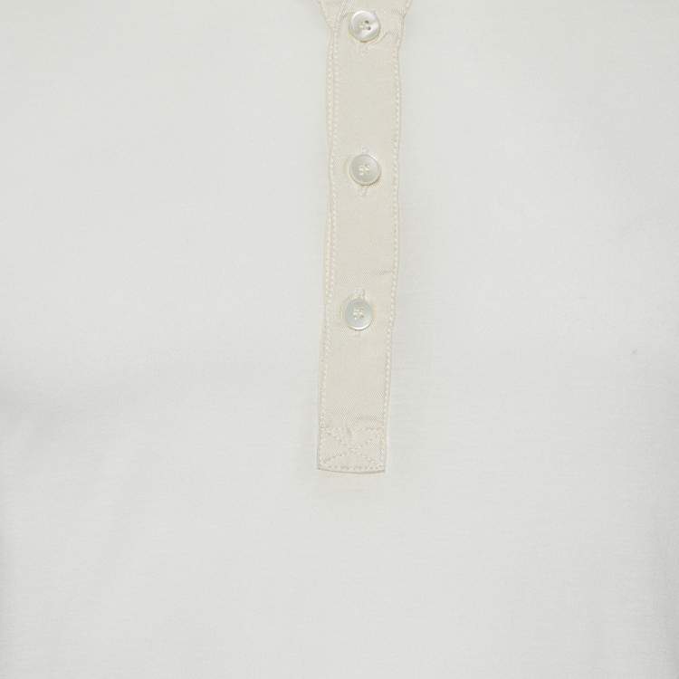 Pre Owned Dolce & Gabbana Light Cream Cotton Knit & Silk Button Front T-Shirt XS
