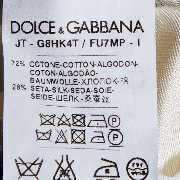Pre Owned Dolce & Gabbana Light Cream Cotton Knit & Silk Button Front T-Shirt XS