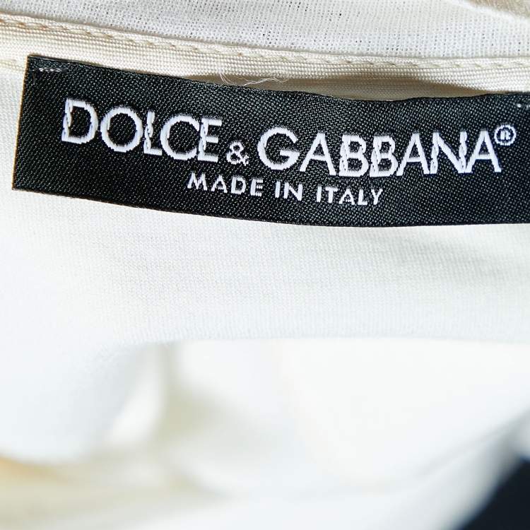 Pre Owned Dolce & Gabbana Light Cream Cotton Knit & Silk Button Front T-Shirt XS