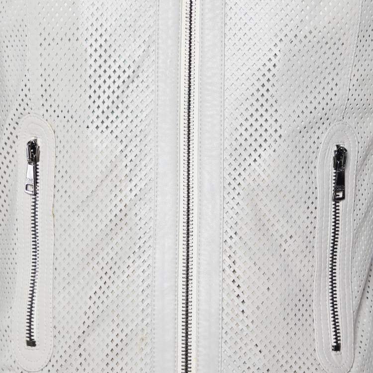 Pre Owned Dolce & Gabbana Beige Perforated Lambskin Leather Bomber Jacket S
