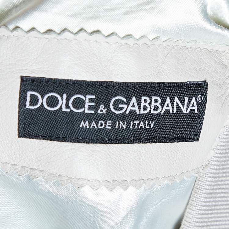 Pre Owned Dolce & Gabbana Beige Perforated Lambskin Leather Bomber Jacket S