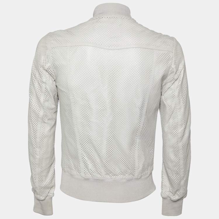 Pre Owned Dolce & Gabbana Beige Perforated Lambskin Leather Bomber Jacket S