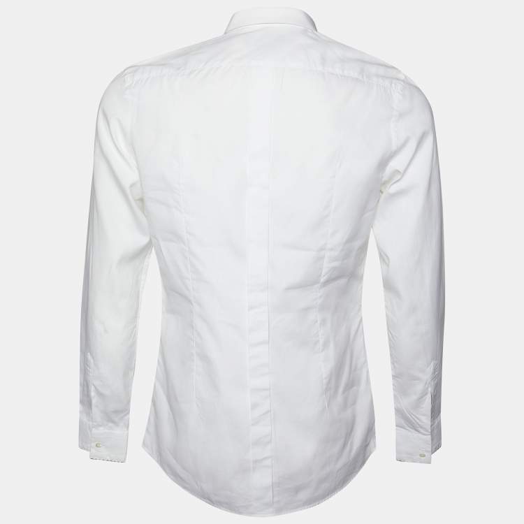 Pre Owned Dolce & Gabbana White Cotton Lace Ruffle Trim Tuxedo Shirt M
