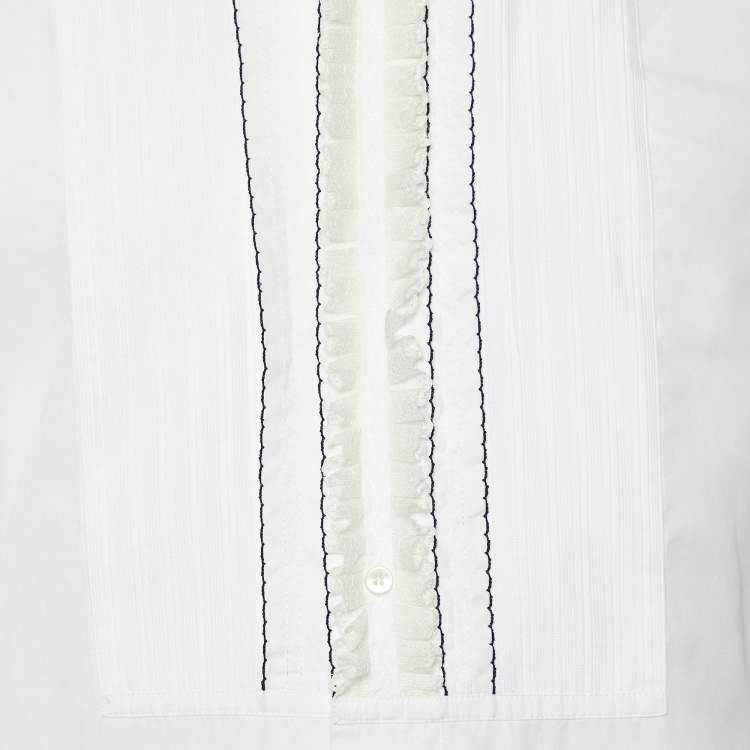 Pre Owned Dolce & Gabbana White Cotton Lace Ruffle Trim Tuxedo Shirt M