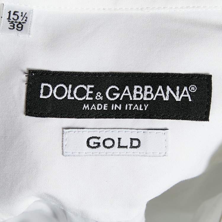 Pre Owned Dolce & Gabbana White Cotton Lace Ruffle Trim Tuxedo Shirt M