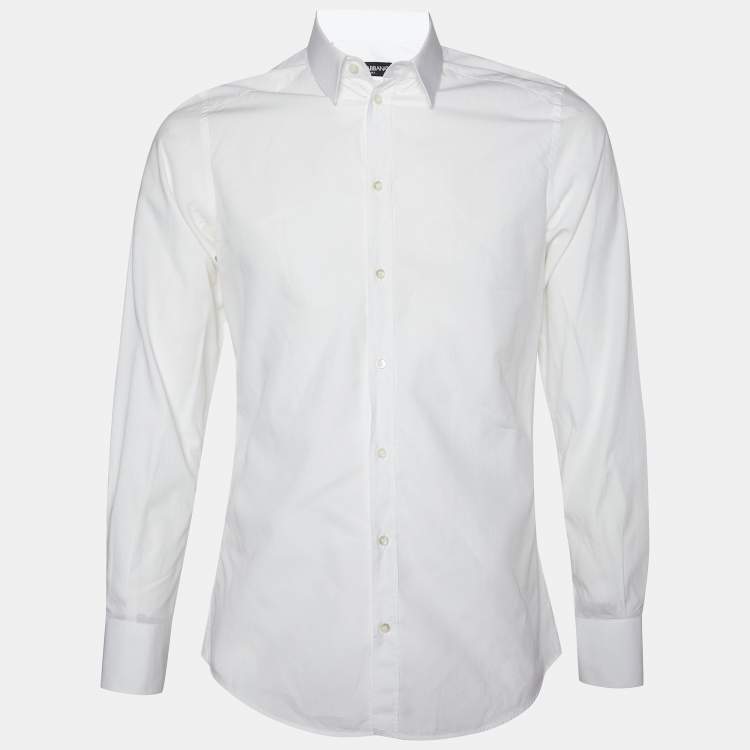 Pre Owned Dolce & Gabbana White Cotton Gold Fit Shirt M