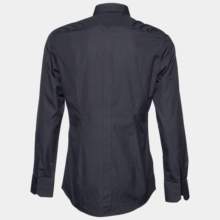 Pre Owned Dolce & Gabbana Black Cotton Bee Embellished Gold Fit Shirt L