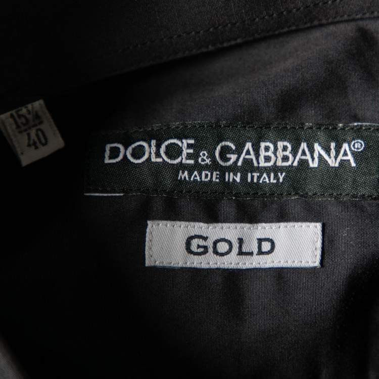 Pre Owned Dolce & Gabbana Black Cotton Bee Embellished Gold Fit Shirt L