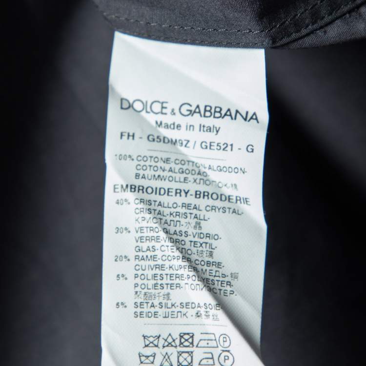 Pre Owned Dolce & Gabbana Black Cotton Bee Embellished Gold Fit Shirt L
