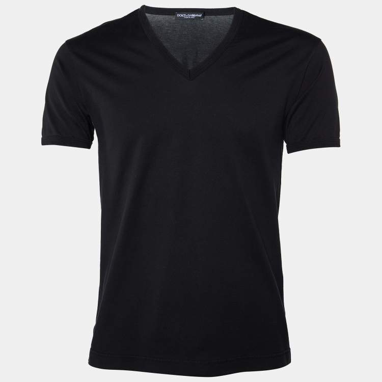 Pre Owned Dolce & Gabbana Black Cotton Knit V-Neck T-Shirt XS
