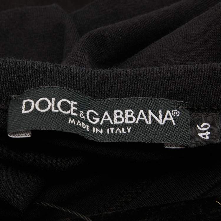 Pre Owned Dolce & Gabbana Black Cotton Knit V-Neck T-Shirt S