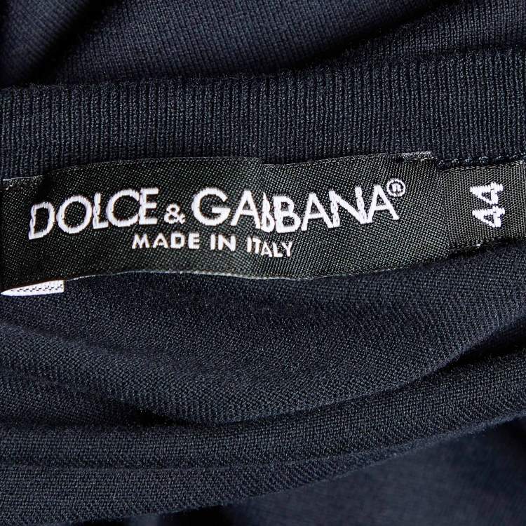 Pre Owned Dolce & Gabbana Navy Blue Cotton Knit V-Neck T-Shirt XS