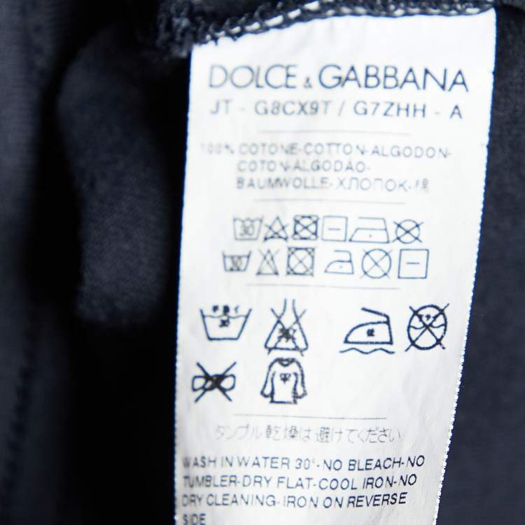 Pre Owned Dolce & Gabbana Navy Blue Cotton Knit V-Neck T-Shirt XS