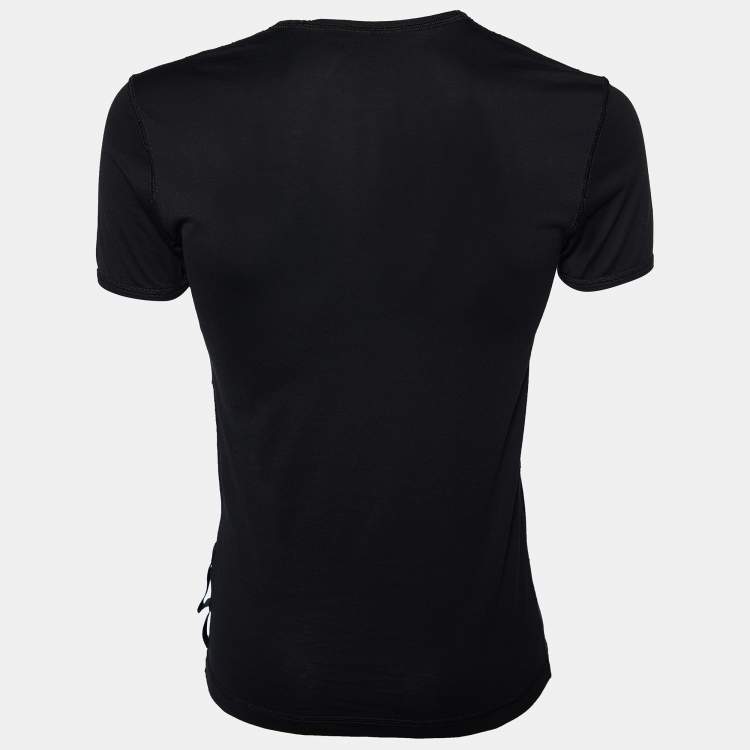 مملوكة مسبقًا Dolce & Gabbana Black Cotton Knit Overlock V-Neck T-Shirt XS