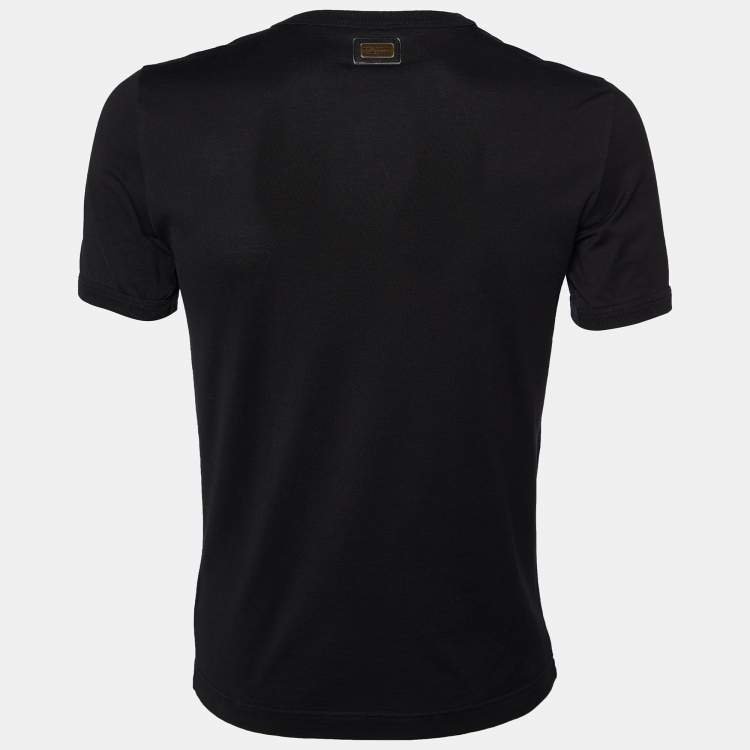 Pre Owned Dolce & Gabbana Black Cotton Knit V-Neck T-Shirt S