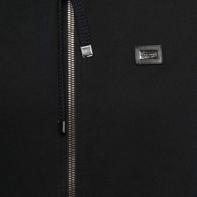 Pre Owned Dolce & Gabbana Black Cotton Hooded Zip Front Jacket XL