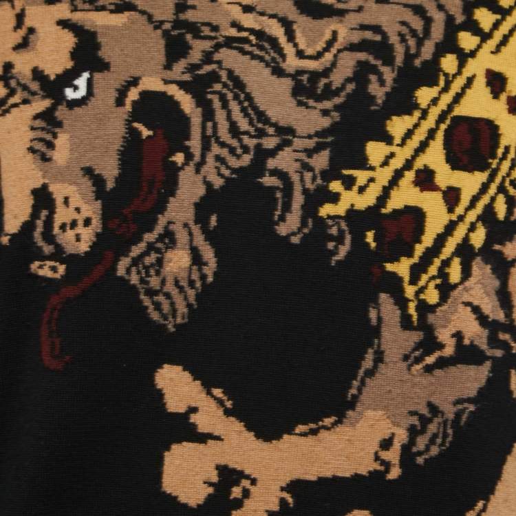 Pre Owned Dolce & Gabbana Black Patterned Wool Knit Sweater XL