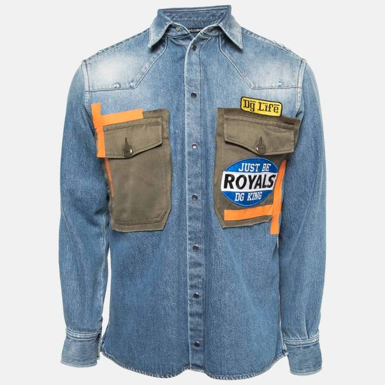 مملوكة مسبقًا Dolce & Gabbana Embroidered Denim Button Front Full Sleeve Shirt S
