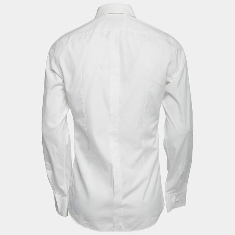 Pre Owned Dolce & Gabbana White Cotton Gold Fit Button Front Full Sleeve Shirt M