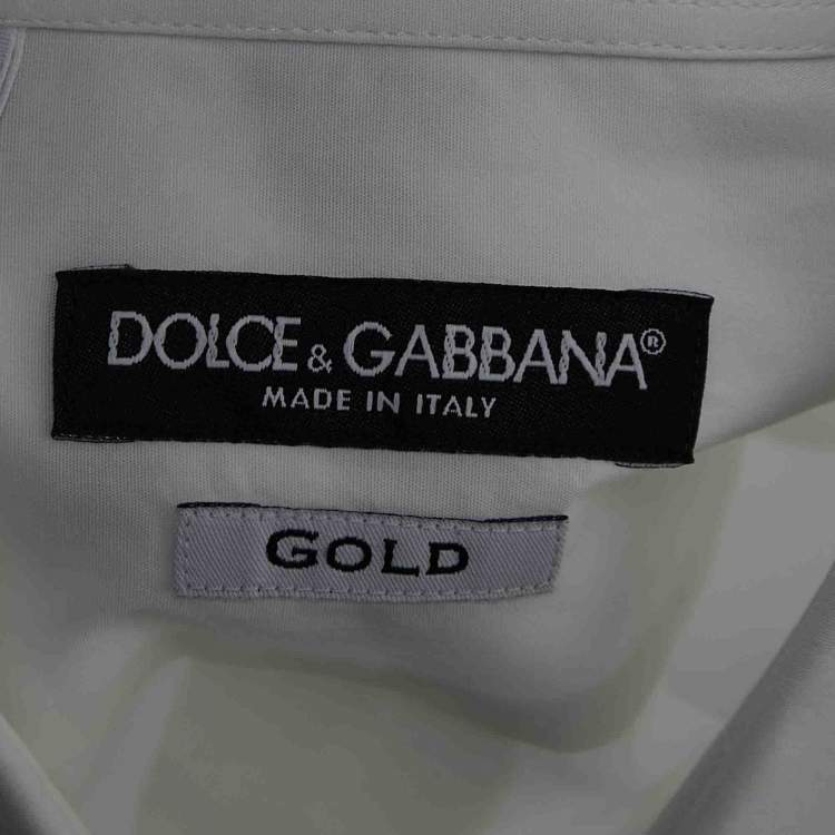 Pre Owned Dolce & Gabbana White Cotton Gold Fit Button Front Full Sleeve Shirt M