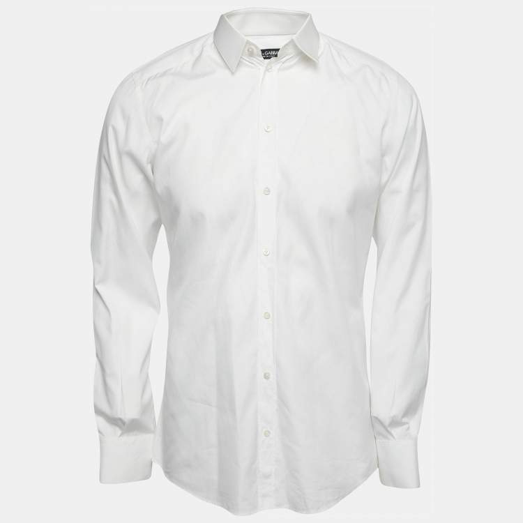Pre Owned Dolce & Gabbana White Cotton Gold Fit Button Front Full Sleeve Shirt M