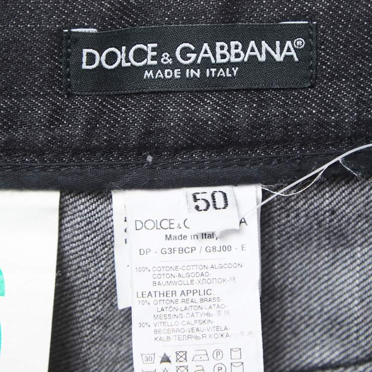 Pre Owned Dolce & Gabbana Black Grey Denim Straight Fit Jeans L Waist 35"