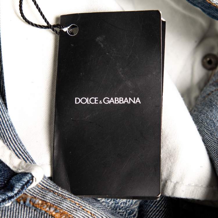 Pre Owned Dolce & Gabbana Blue Denim Distressed Jeans S