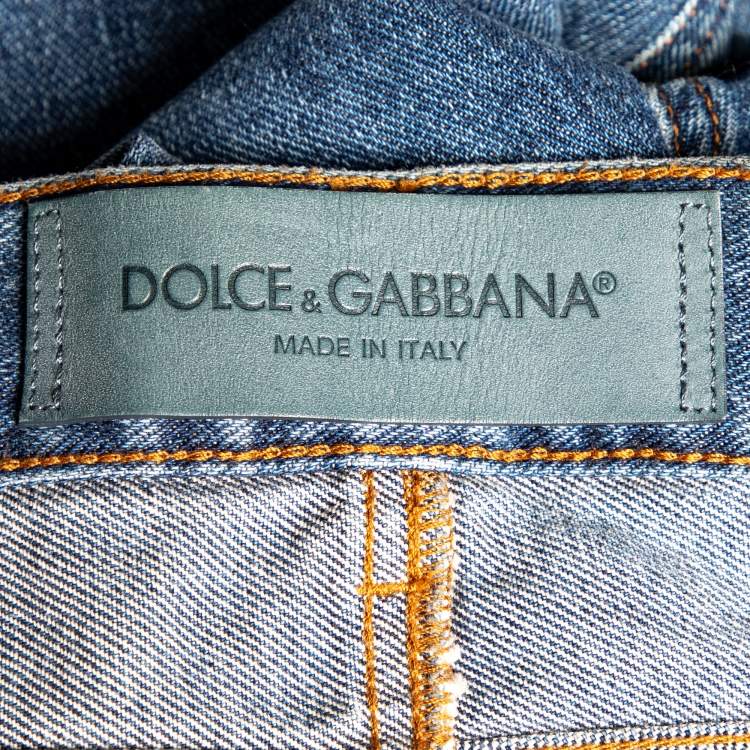 Pre Owned Dolce & Gabbana Blue Denim Distressed Jeans S
