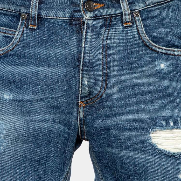 Pre Owned Dolce & Gabbana Blue Denim Distressed Jeans S