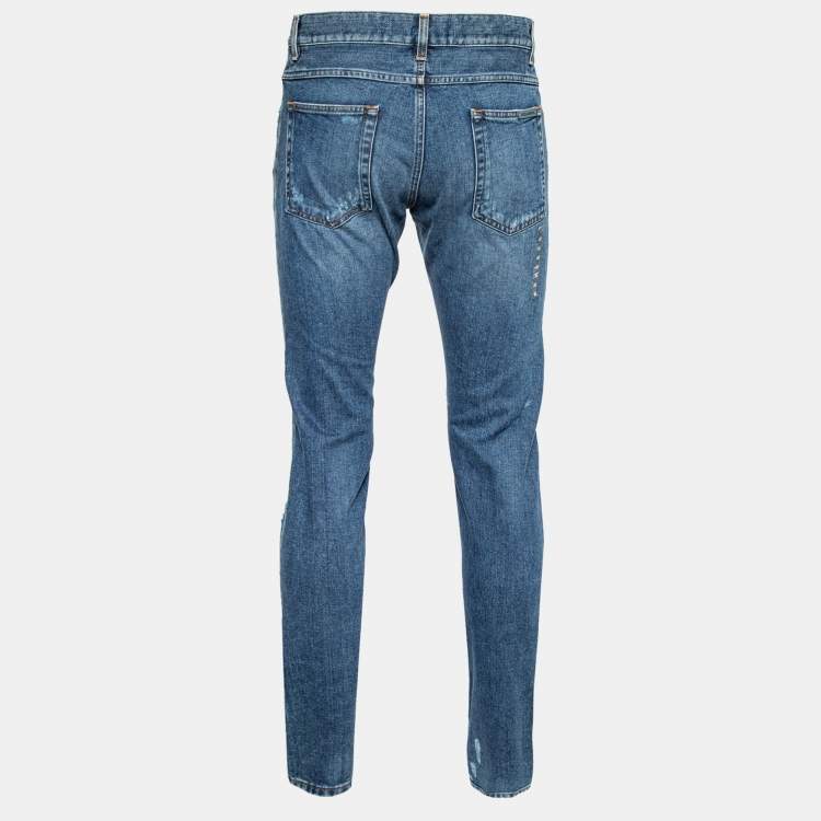 Pre Owned Dolce & Gabbana Blue Denim Distressed Jeans S