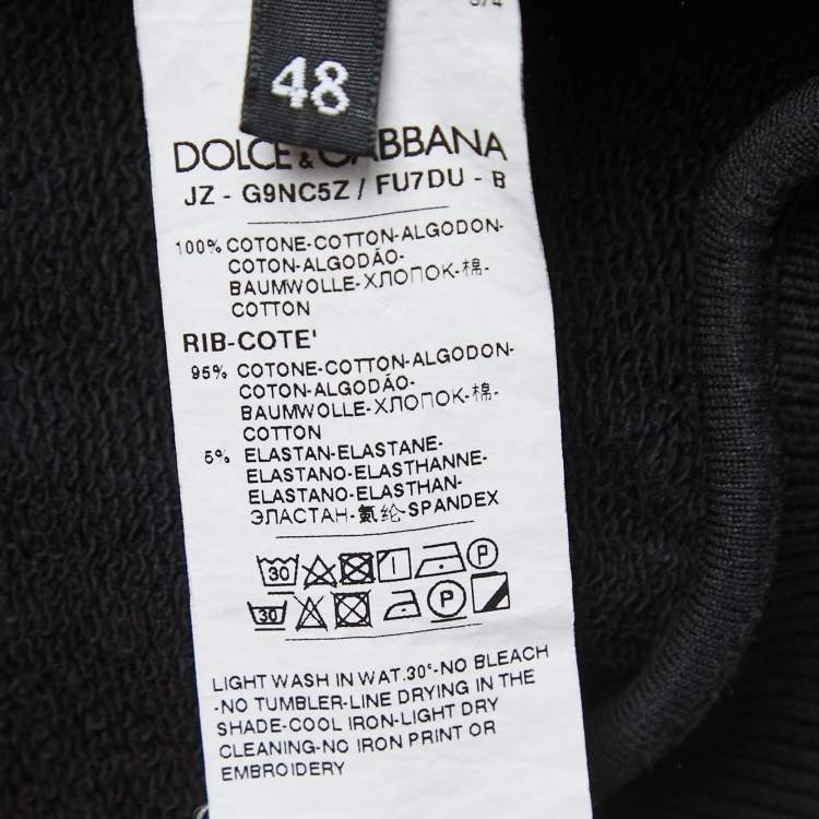 Pre Owned Dolce & Gabbana Black Logo Embroidered Cotton Crew Neck Sweatshirt M