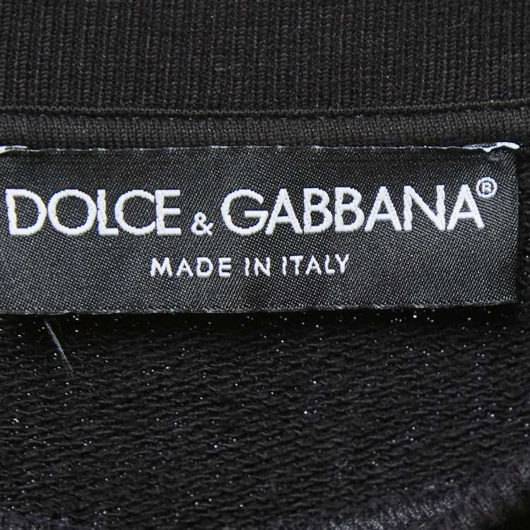 Pre Owned Dolce & Gabbana Black Logo Embroidered Cotton Crew Neck Sweatshirt M