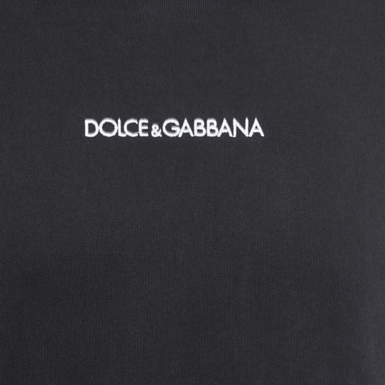 Pre Owned Dolce & Gabbana Black Logo Embroidered Cotton Crew Neck Sweatshirt M