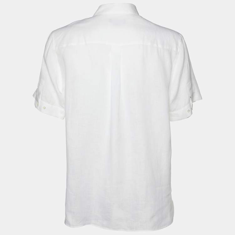 مملوكة مسبقًا Dolce & Gabbana White Linen Short Sleeve Martini Shirt XXL
