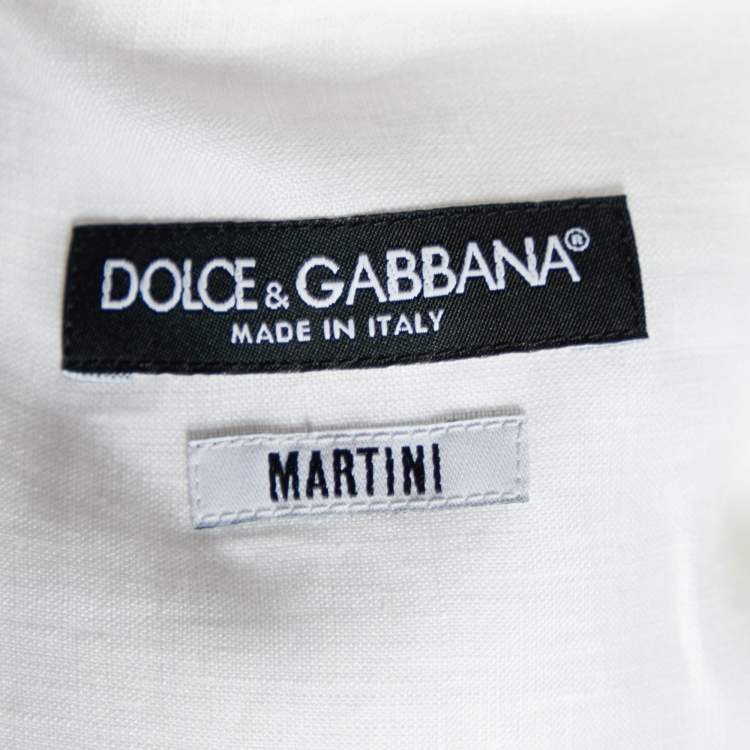 مملوكة مسبقًا Dolce & Gabbana White Linen Short Sleeve Martini Shirt XXL