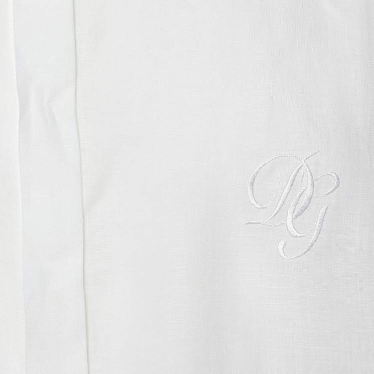 مملوكة مسبقًا Dolce & Gabbana White Linen Short Sleeve Martini Shirt XXL