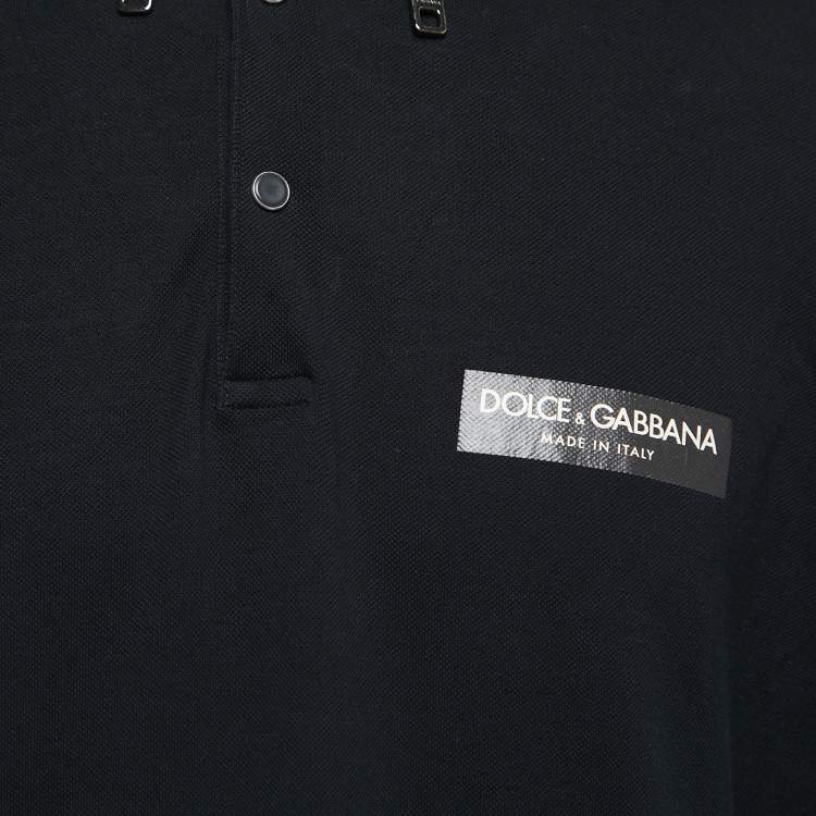 Pre Owned Dolce & Gabbana Black Cotton Pique Zip Detail Polo T-Shirt XL