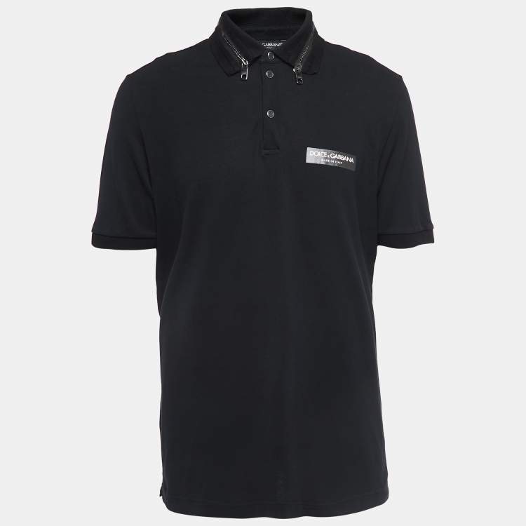 Dolce & Gabbana Black Cotton Pique Zip Detail Polo T-Shirt XL Dolce &  Gabbana