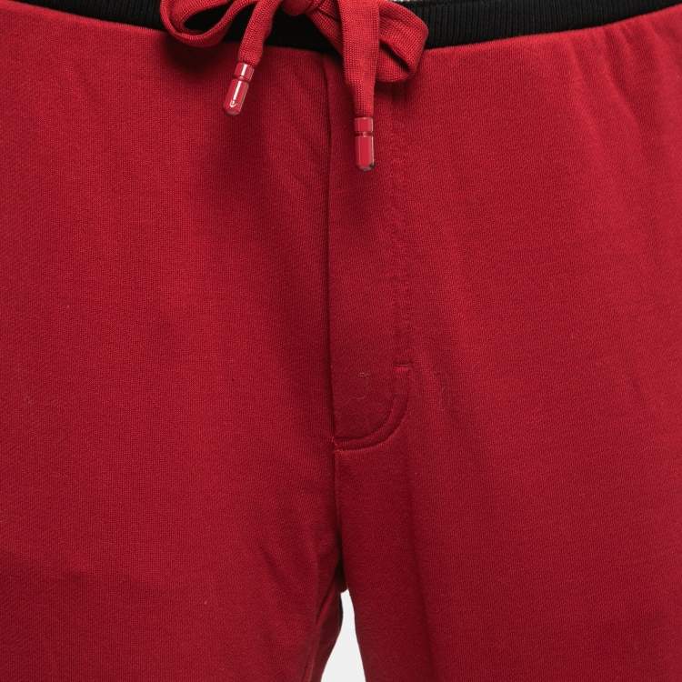 Pre Owned Dolce & Gabbana Red Logo Print Cotton Knit Joggers L