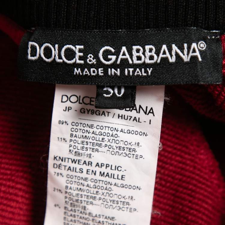 Pre Owned Dolce & Gabbana Red Logo Print Cotton Knit Joggers L
