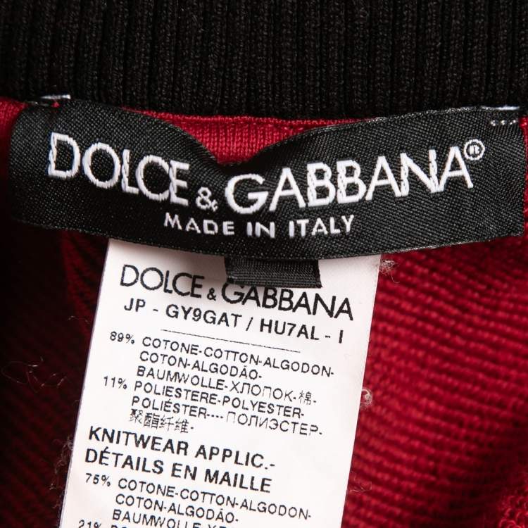 Pre Owned Dolce & Gabbana Red Logo Print Cotton Knit Joggers L