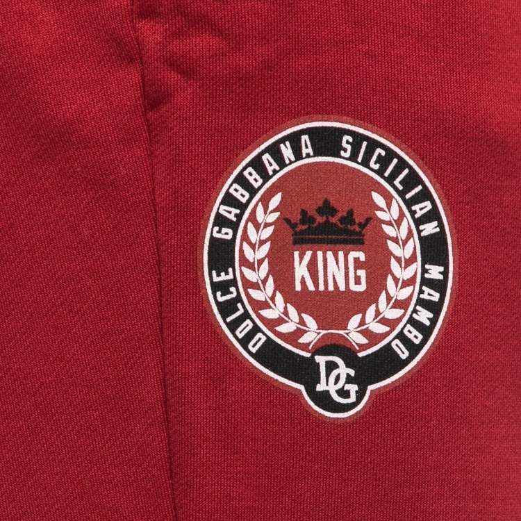 Pre Owned Dolce & Gabbana Red Logo Print Cotton Knit Joggers L