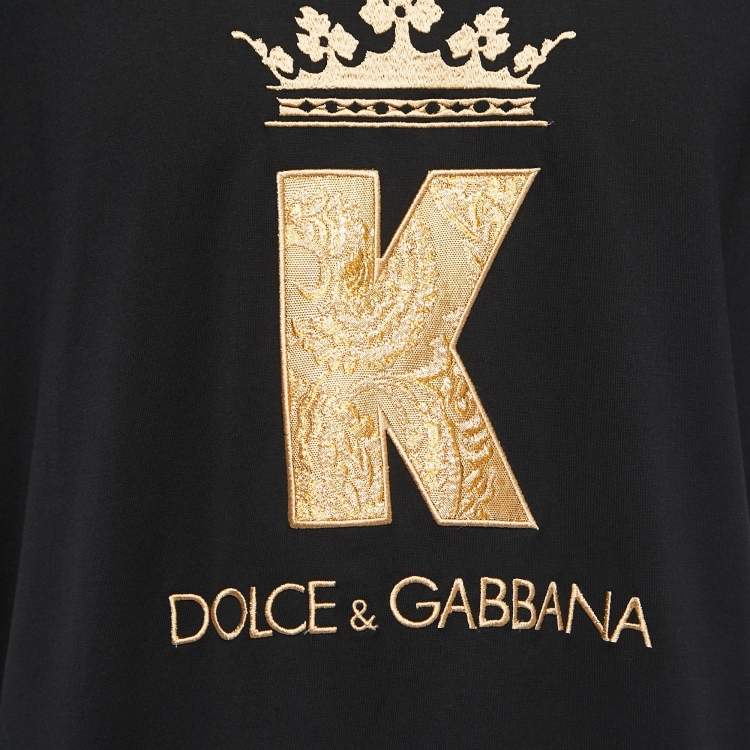 Pre Owned Dolce & Gabbana Black Embroidered Cotton Crew Neck T-shirt 2XL