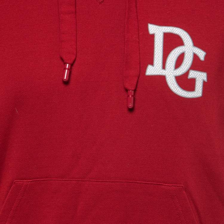 Pre Owned Dolce & Gabbana Red Printed Cotton Knit Hoodie XL