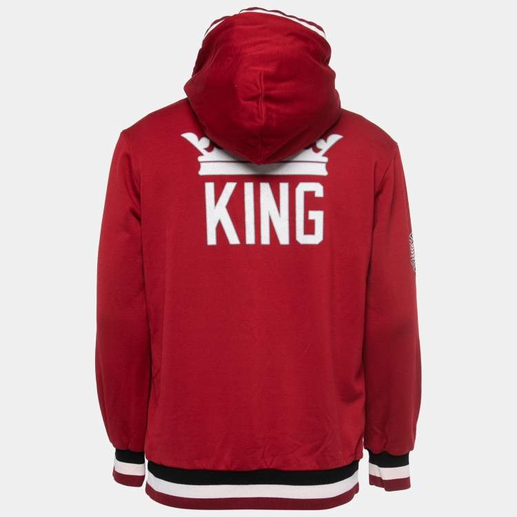 Pre Owned Dolce & Gabbana Red Printed Cotton Knit Hoodie XL