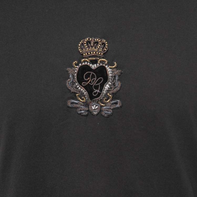 Pre Owned Dolce & Gabbana Black Embroidered Crew Neck Half Sleeve T-Shirt 2XL