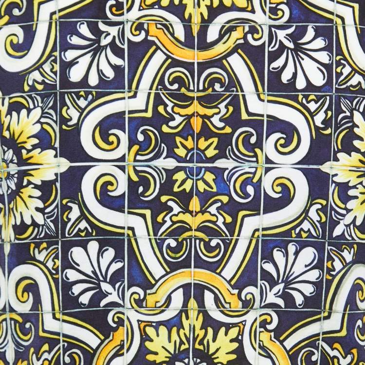 Pre Owned Dolce & Gabbana Multicolor Maioliche Print Cotton Crew Neck Half Sleeve T-Shirt XL