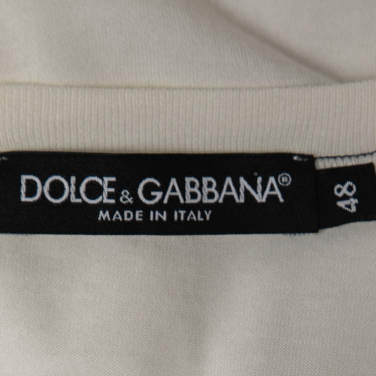 Pre Owned Dolce & Gabbana Off White Mambo Embroidered Crew Neck Half Sleeve T-shirt M