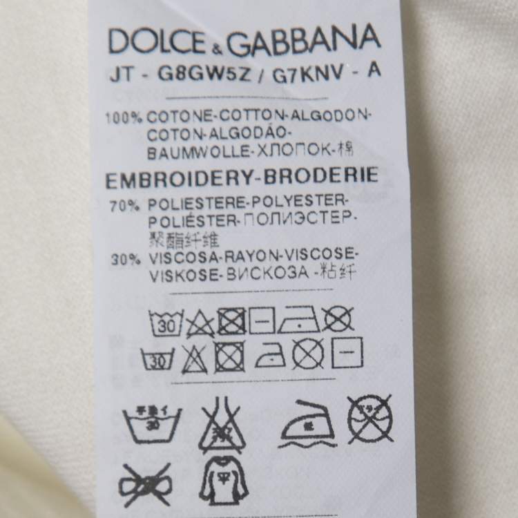 Pre Owned Dolce & Gabbana Off White Mambo Embroidered Crew Neck Half Sleeve T-shirt M