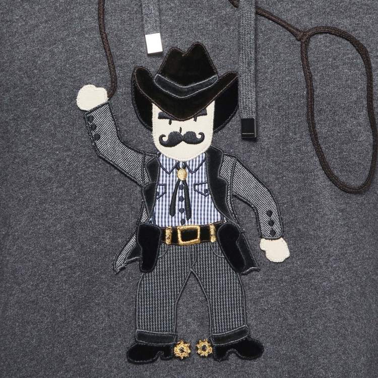 Pre Owned Dolce & Gabbana Grey Cowboy Patch Cotton Hoodie XS